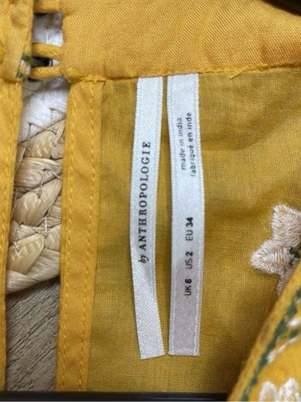 Anthropologie Shana Yellow Sleeveless Embroidered Swing Dress Womens Size 2 - Picture 5 of 10